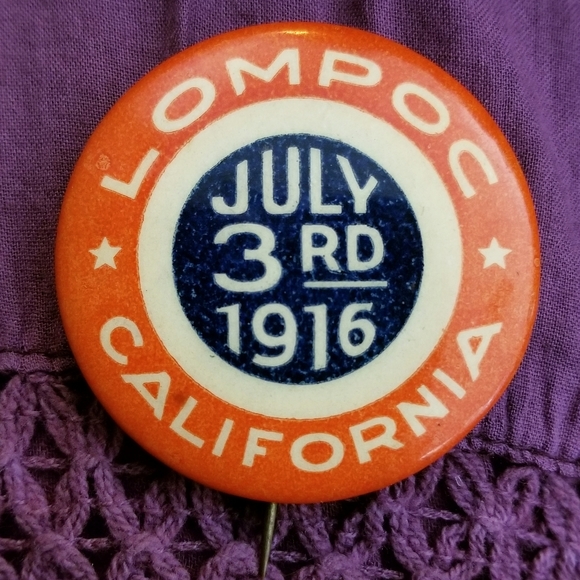 Vintage Jewelry - Relisted -Antique Lompoc CA July 3rd 1916 button pin race